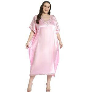 Gypsie Blu Plus Size Satin Caftan Dress Solid Embroidery Kimono Maxi Dresses